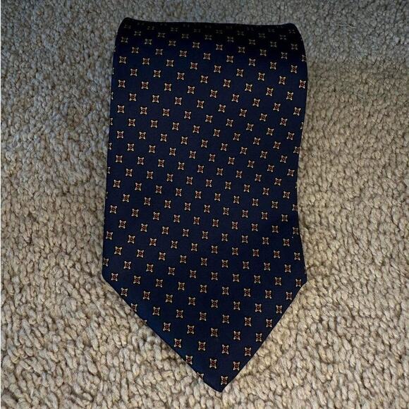 Brooks Brothers Makers Printed 100% Silk Necktie Navy Blue Men's Made in USA O/S - Picture 1 of 4